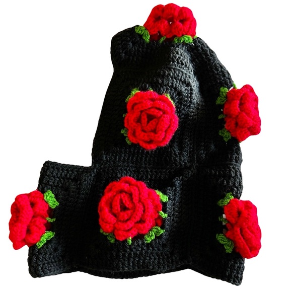NEW Crochet Red Rose Floral Hand-Knit Soft Warm Winter Hat Balaclava - Picture 9 of 9
